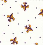 Fabric Finders 15Yd Bolt $9.34/Yd 789 100% Cotton 60" White Twill, with Purple & Gold Fleur De Lis
