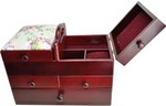 P13219 Classic Expanding Wood Sewing Box, Storage Caddy, 2x3 Tiers, 14x8.25x9" with Easy Carrying Handle