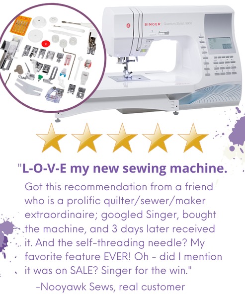 Singer 9960 600-Stitch Quantum Stylist Sewing Machine, Ext Table, 13 BHs,  Fonts, Threader & Trimmer, 25 Needle Positions, Drop Feed, $350 Accessories*