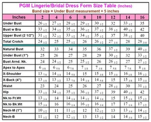 Pgm Dress Form Size Chart