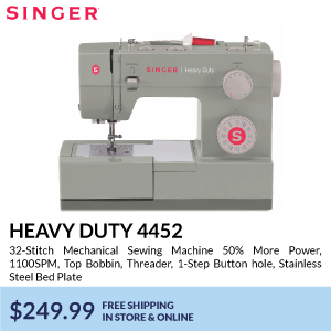 singer HEAVY DUTY 4452. 32-Stitch Mechanical Sewing Machine 50% More Power, 1100SPM, Top Bobbin, Threader, 1-Step Button hole, Stainless Steel Bed Plate. $249.99. free shipping in store & online