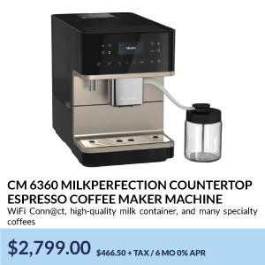 CM 6360 MilkPerfection Countertop
Espresso Coffee Maker Machine. WiFi Conn@ct, high-quality milk container, and many specialty coffees. $2,799.00.