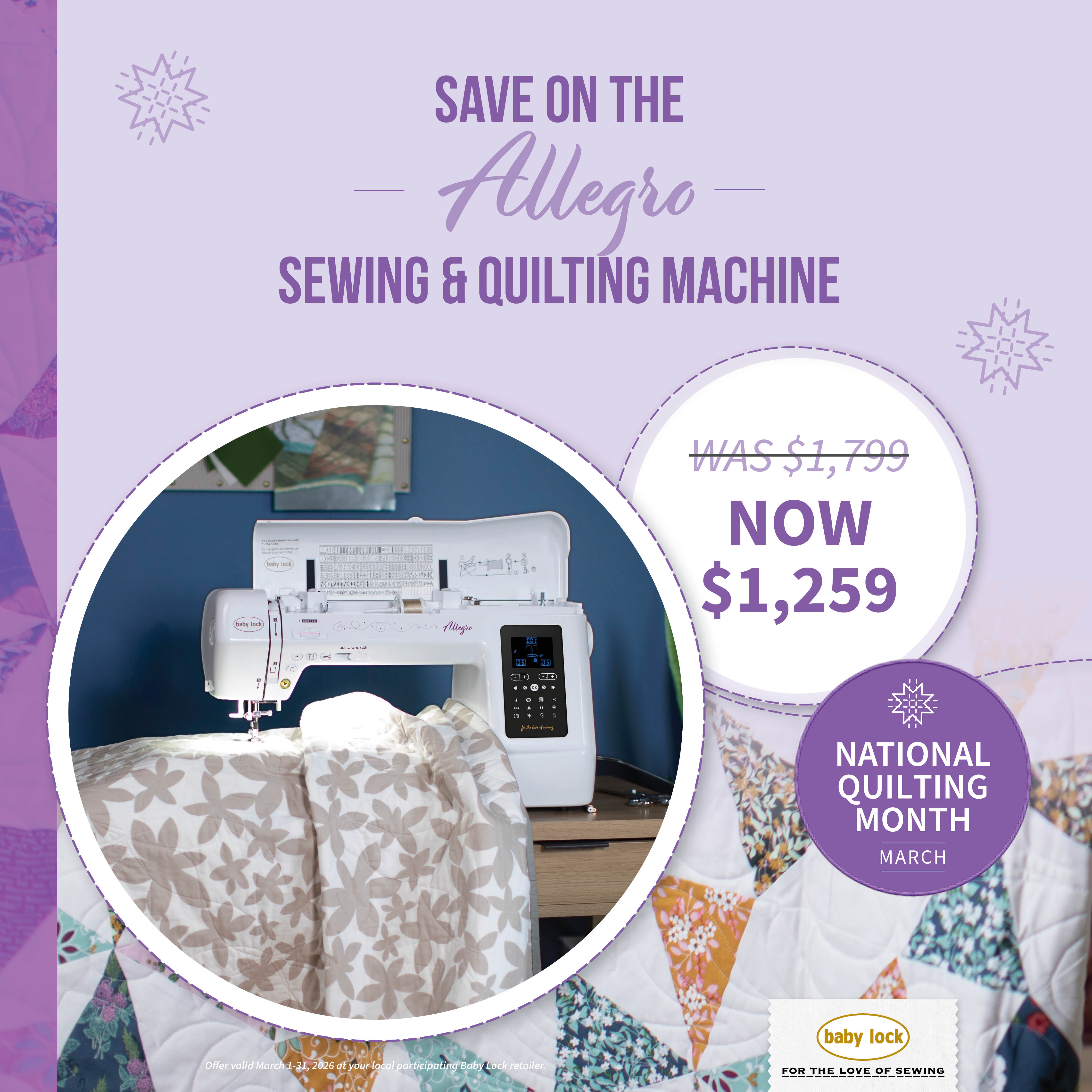 Allegro Sewing and Quilting $1399.00