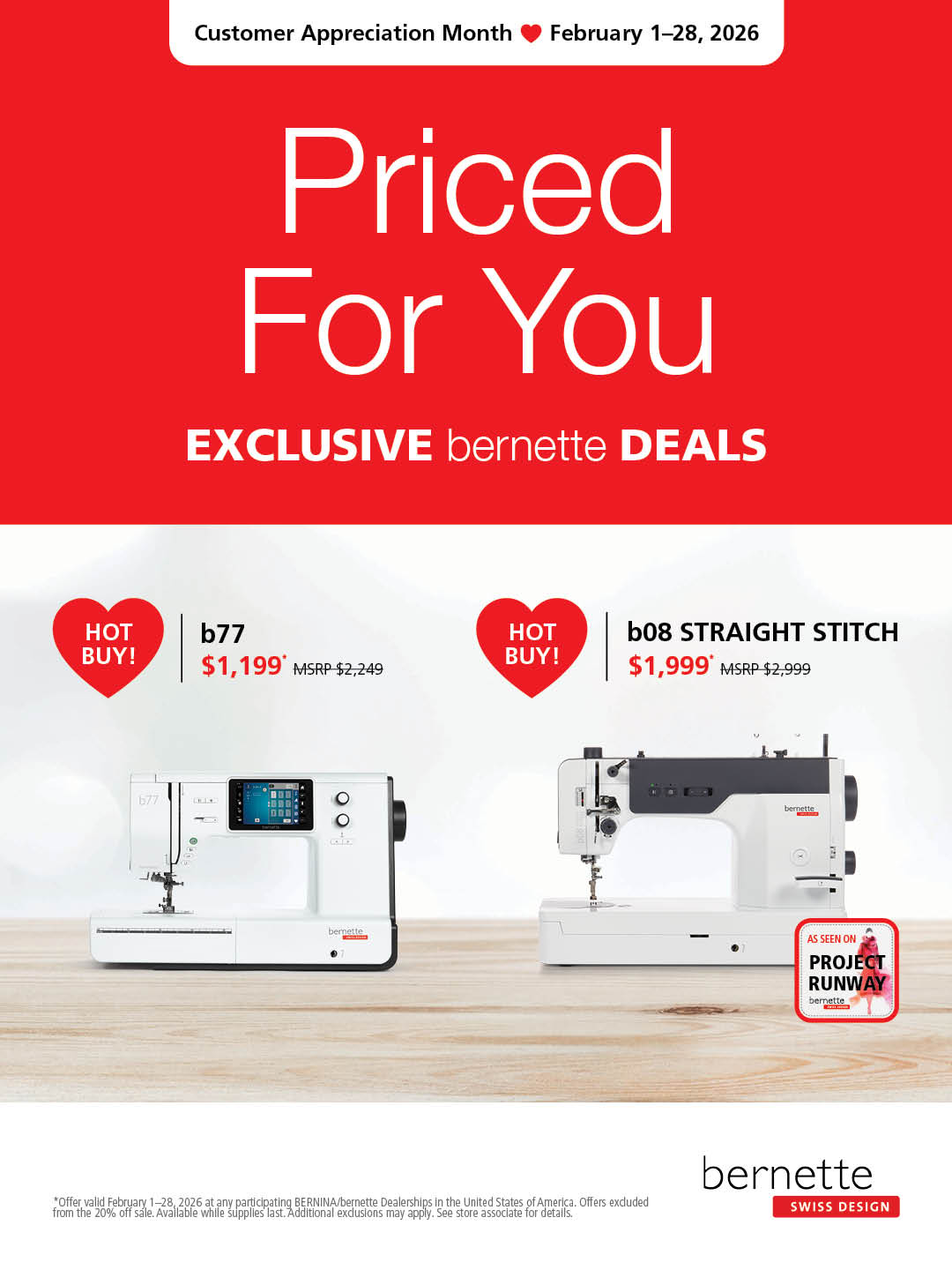 0% financing available through bernina Feb 10-14