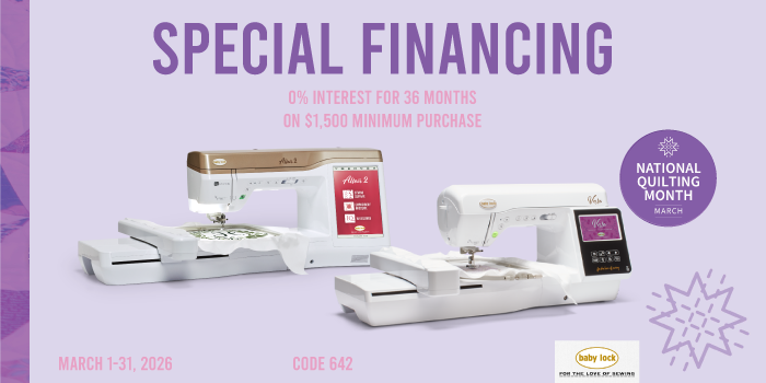 baby lock financing march 0% for 36 months for purchases over $1500