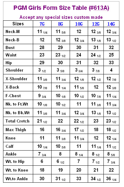 Singer Dress Form Size Chart