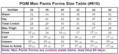 Pgm Dress Form Size Chart