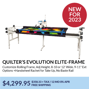 Quilter’s Evolution Elite-Frame. Customize Rolling Frame, Adj Height, 8-10 or 12' Wide, 9-11