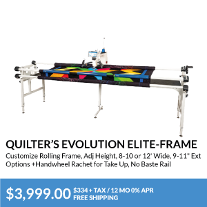 Quilter’s Evolution Elite-Frame. Customize Rolling Frame, Adj Height, 8-10 or 12' Wide, 9-11