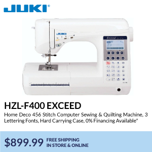 HZL-F400 EXCEED. Home Deco 456 Stitch Computer Sewing & Quilting Machine, 3 Lettering Fonts, Hard Carrying Case, 0% Financing Available*. $799.99. free shipping in store & online