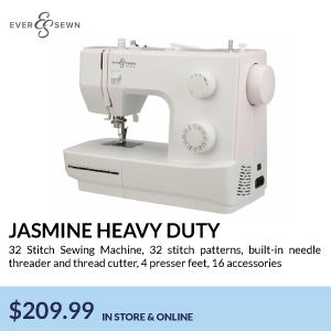 jasmine heavy duty. 32 Stitch Sewing Machine, 32 stitch patterns, built-in needle threader and thread cutter, 4 presser feet, 16 accessories. $209.99. in store & online
