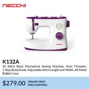 k132a. 32 Stitch Basic Mechanical Sewing Machine, Auto Threader, 1-Step Buttonhole, Adjustable Stitch Length and Width, All Metal Bobbin Case. $279.00. online only free shipping