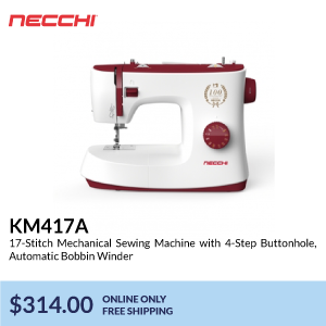 km417a. 17-Stitch Mechanical Sewing Machine with 4-Step Buttonhole, Automatic Bobbin Winder. $314.00. online only free shipping