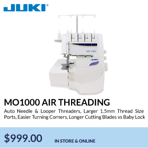 MO1000 JET AIR SERGER. Auto Needle & Looper Threaders, Larger 1.5mm Thread Size Ports, Easier Turning Corners, Longer Cutting Blades vs Baby Lock. $1,299.00. in store & online