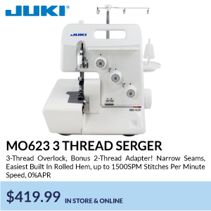 MO623 3 thread serger. 3-Thread Overlock, Bonus 2-Thread Adapter! Narrow Seams, Easiest Built In Rolled Hem, up to 1500SPM Stitches Per Minute Speed, 0%APR. $299.99. in store & online