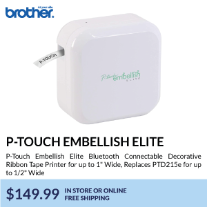 brother P-touch embellish elite. P-Touch Embellish Elite Bluetooth Connectable Decorative Ribbon Tape Printer for up to 1