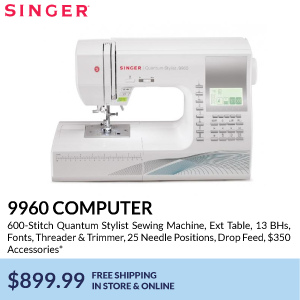 singer 9960 computer. 600-Stitch Quantum Stylist Sewing Machine, Ext Table, 13 BHs, Fonts, Threader & Trimmer, 25 Needle Positions, Drop Feed, . free shipping in store & online